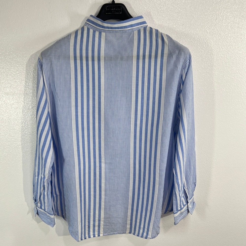 Eden & Olivia Blue White Striped Button Up Shirt 3X Roll Tab Coastal Preppy Boho - Picture 3 of 10